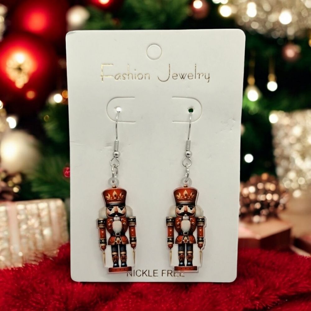 Red Nutcracker Holiday Earrings🎄Festive Christmas Jewelry Pierced Ears Acrylic